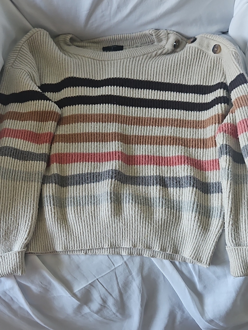 Tahari Cream Ribbed Sweater with Multicolor Stripes